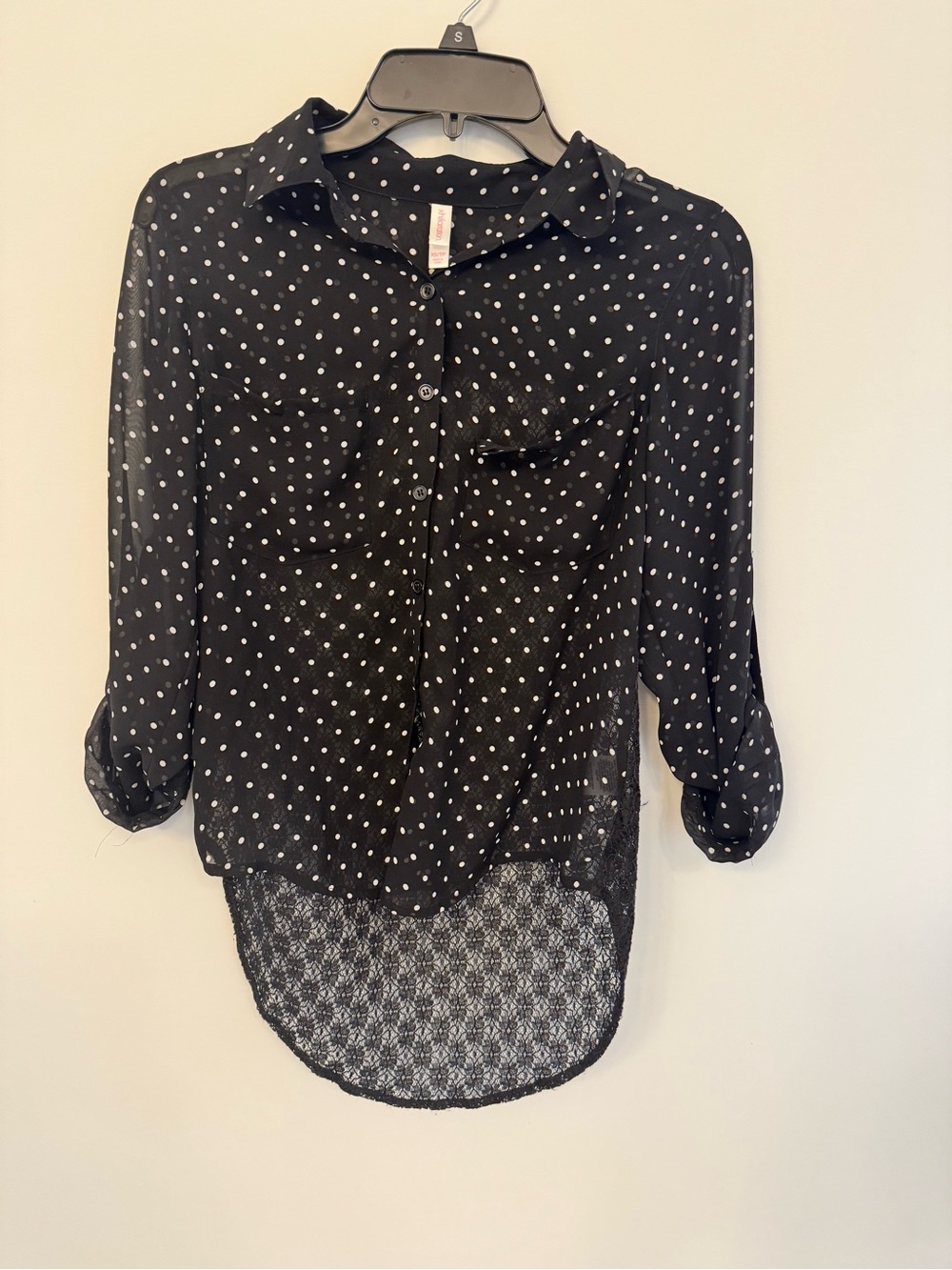 Xhilaration Black and White Polka Dot Button-Down Shirt XS